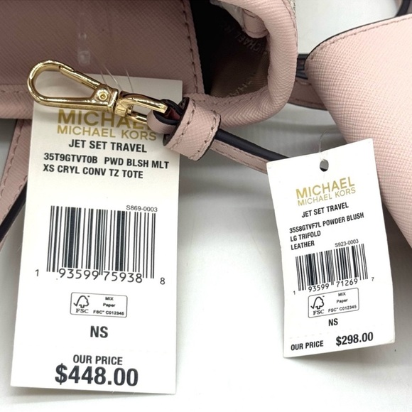 Michael Kors Jet Set Travel Top-Zip Tote Bag & Trifold Wallet Powder Blush Set - Picture 11 of 11